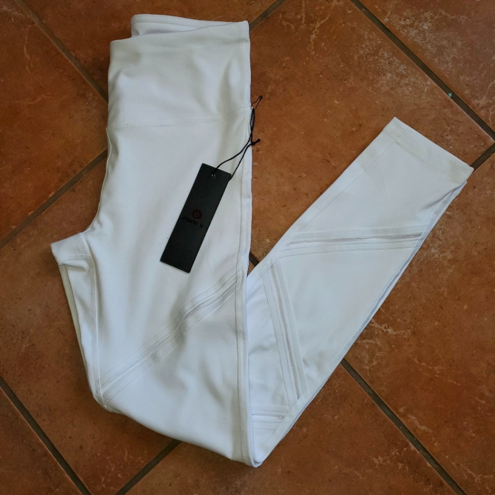 NWT Mono B white athletic leggings~sheer designs